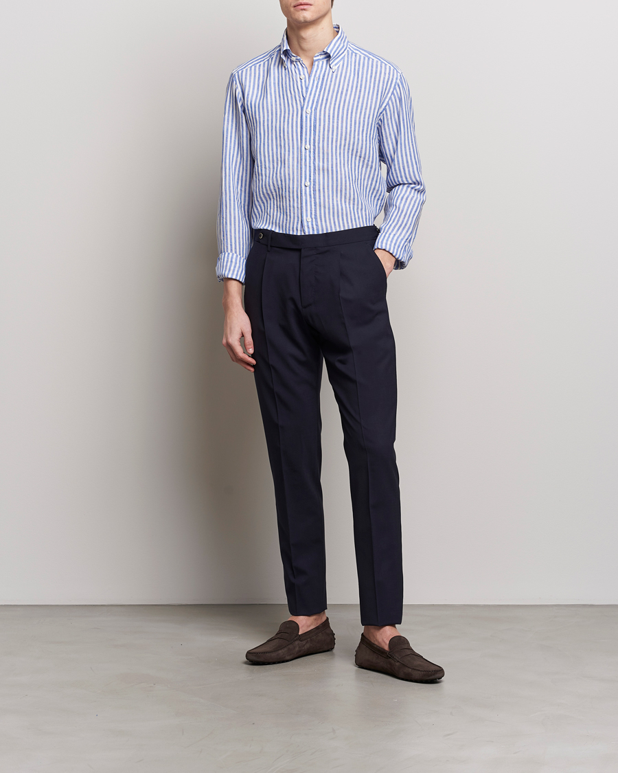 Homme | Chemises | Eton | Slim Fit Striped Linen Shirt Blue/White