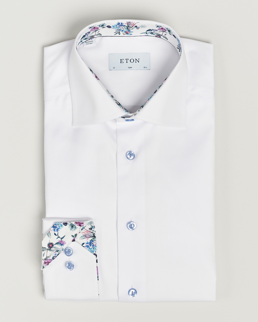 Heren | Overhemden | Eton | Slim Fit Signature Twill Contrast Shirt White