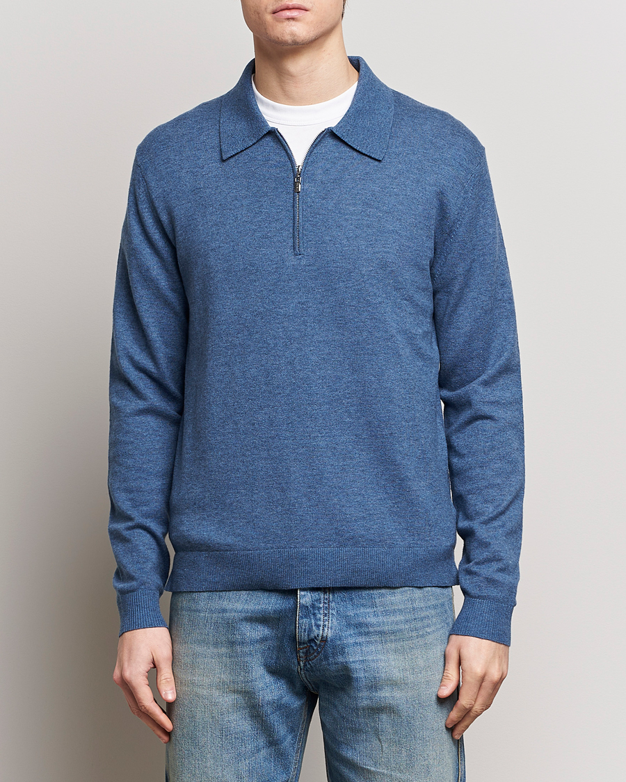 Homme | Pulls Et Tricots | Tiger of Sweden | Orbit Wool/Cotton Half Zip Thunder Blue