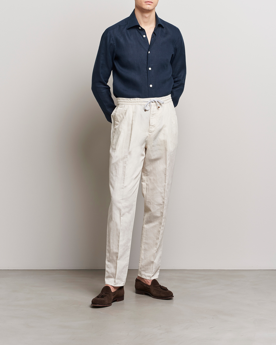 Homme | Chemises | Kiton | Linen Sport Shirt Navy