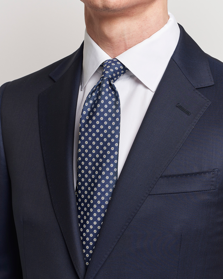 Homme | Kiton Micro Flower Silk Tie Navy | Kiton | Micro Flower Silk Tie Navy
