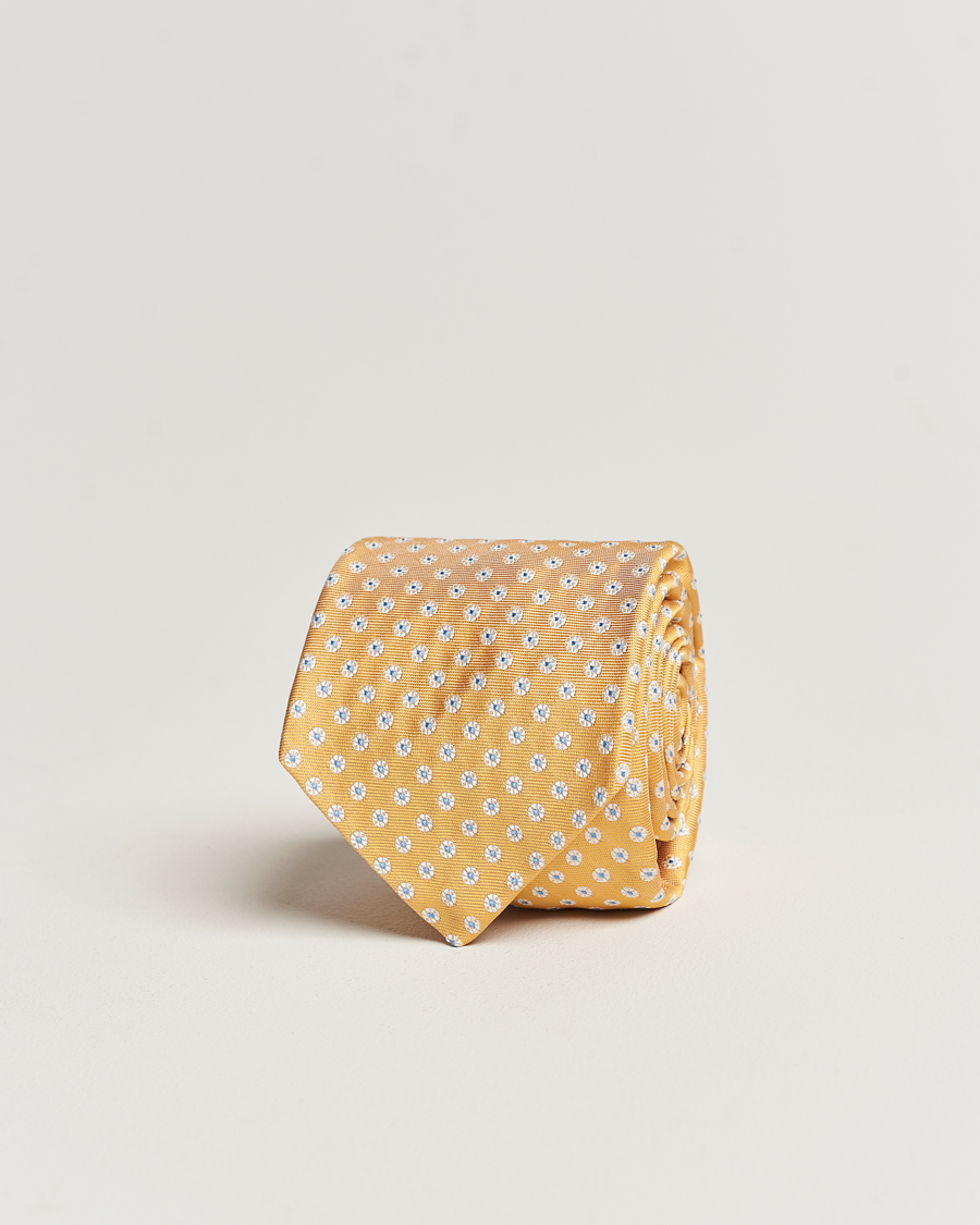 Heren | Kiton Micro Flower Silk Tie Yellow | Kiton | Micro Flower Silk Tie Yellow