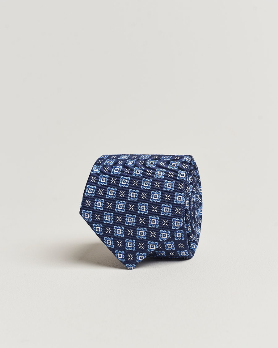Homme | Kiton Printed Medallion Silk Tie Navy | Kiton | Printed Medallion Silk Tie Navy