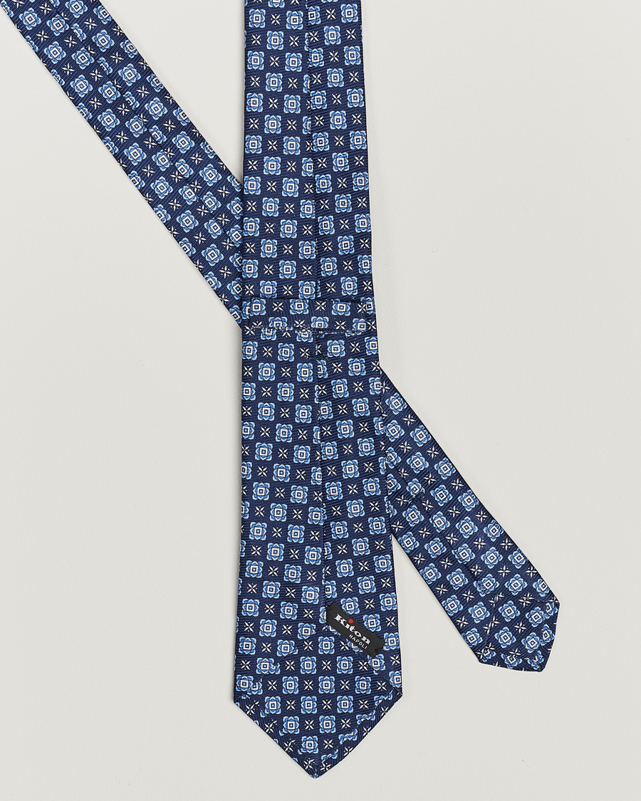 Homme | Kiton Printed Medallion Silk Tie Navy | Kiton | Printed Medallion Silk Tie Navy
