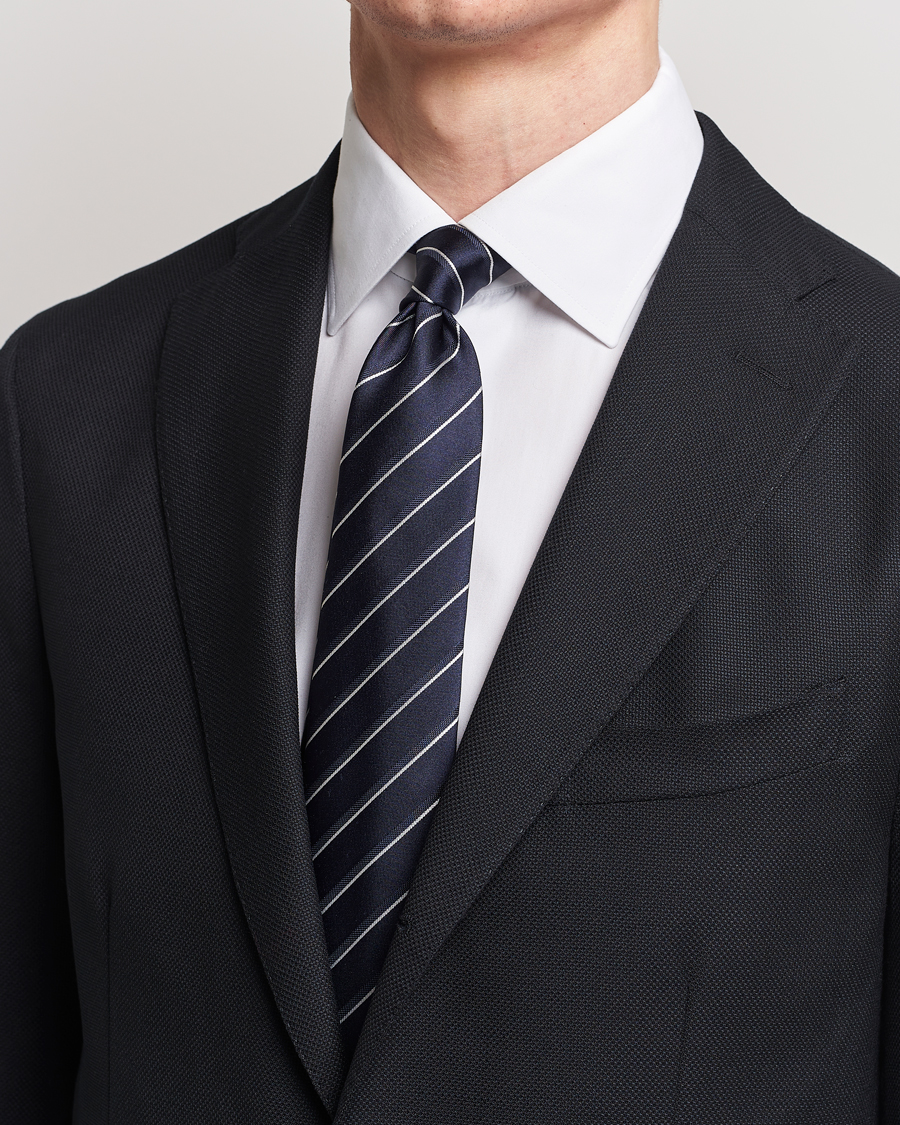 Homme | Giorgio Armani Regimental Stripe Silk Tie Navy | Giorgio Armani | Regimental Stripe Silk Tie Navy