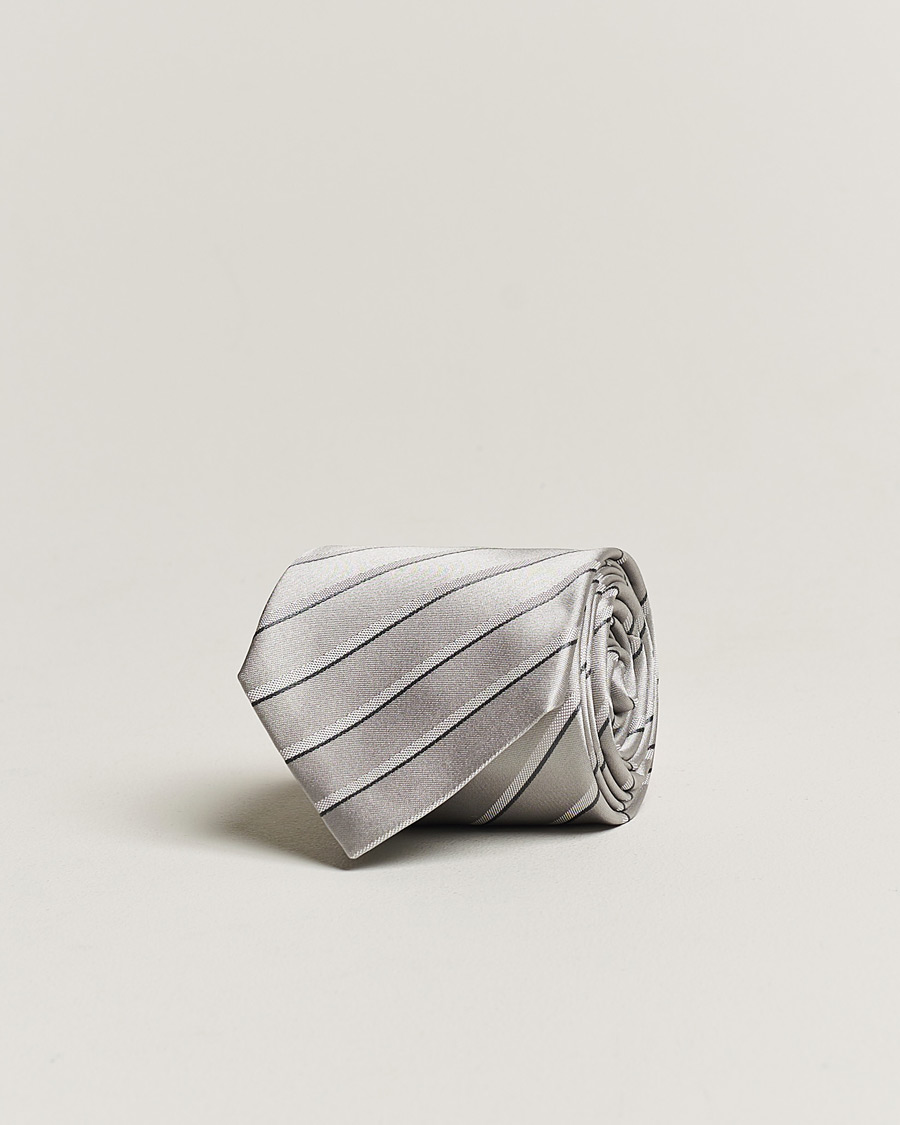 Heren | Giorgio Armani Regimental Stripe Silk Tie Light Grey | Giorgio Armani | Regimental Stripe Silk Tie Light Grey