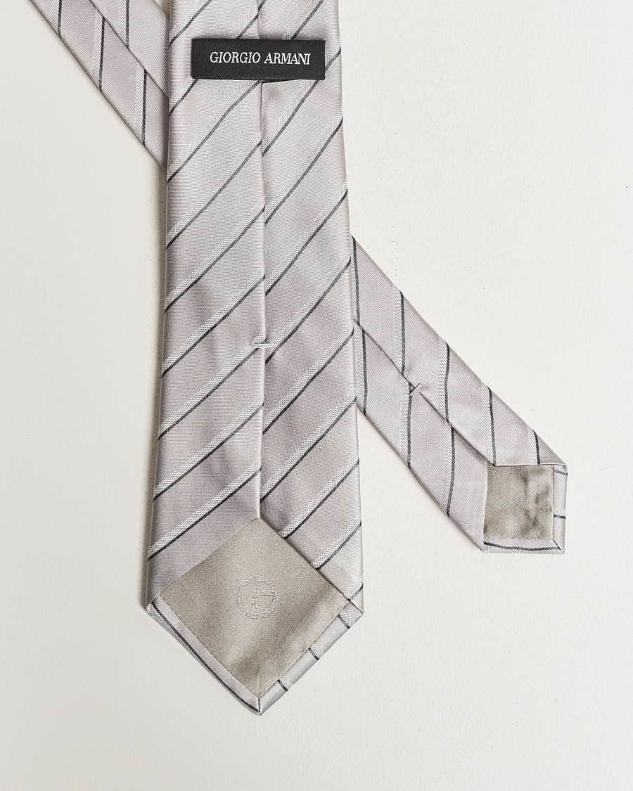 Heren | Giorgio Armani Regimental Stripe Silk Tie Light Grey | Giorgio Armani | Regimental Stripe Silk Tie Light Grey