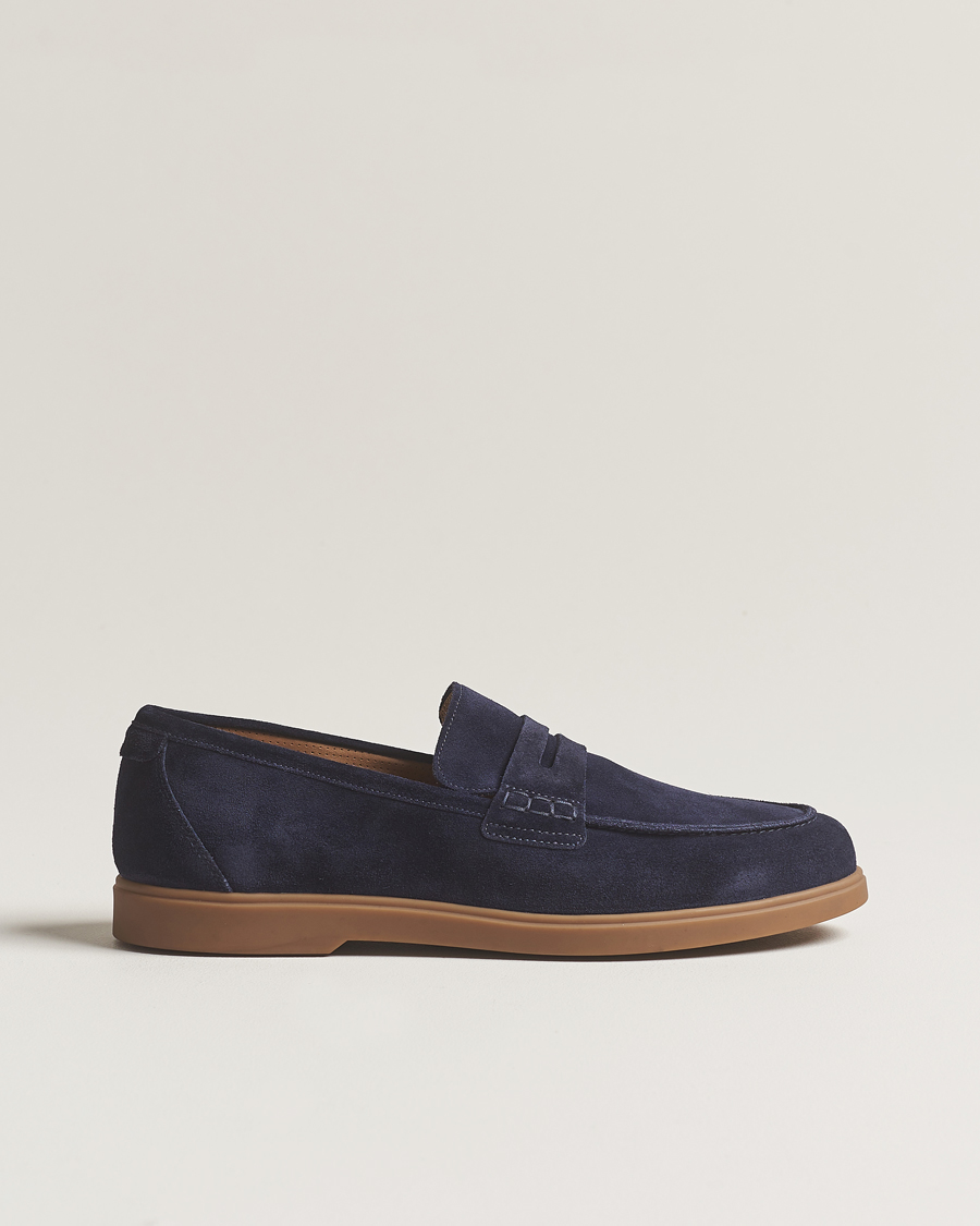 Homme | Loake 1880 Lucca Suede Penny Loafer Navy | Loake 1880 | Lucca Suede Penny Loafer Navy