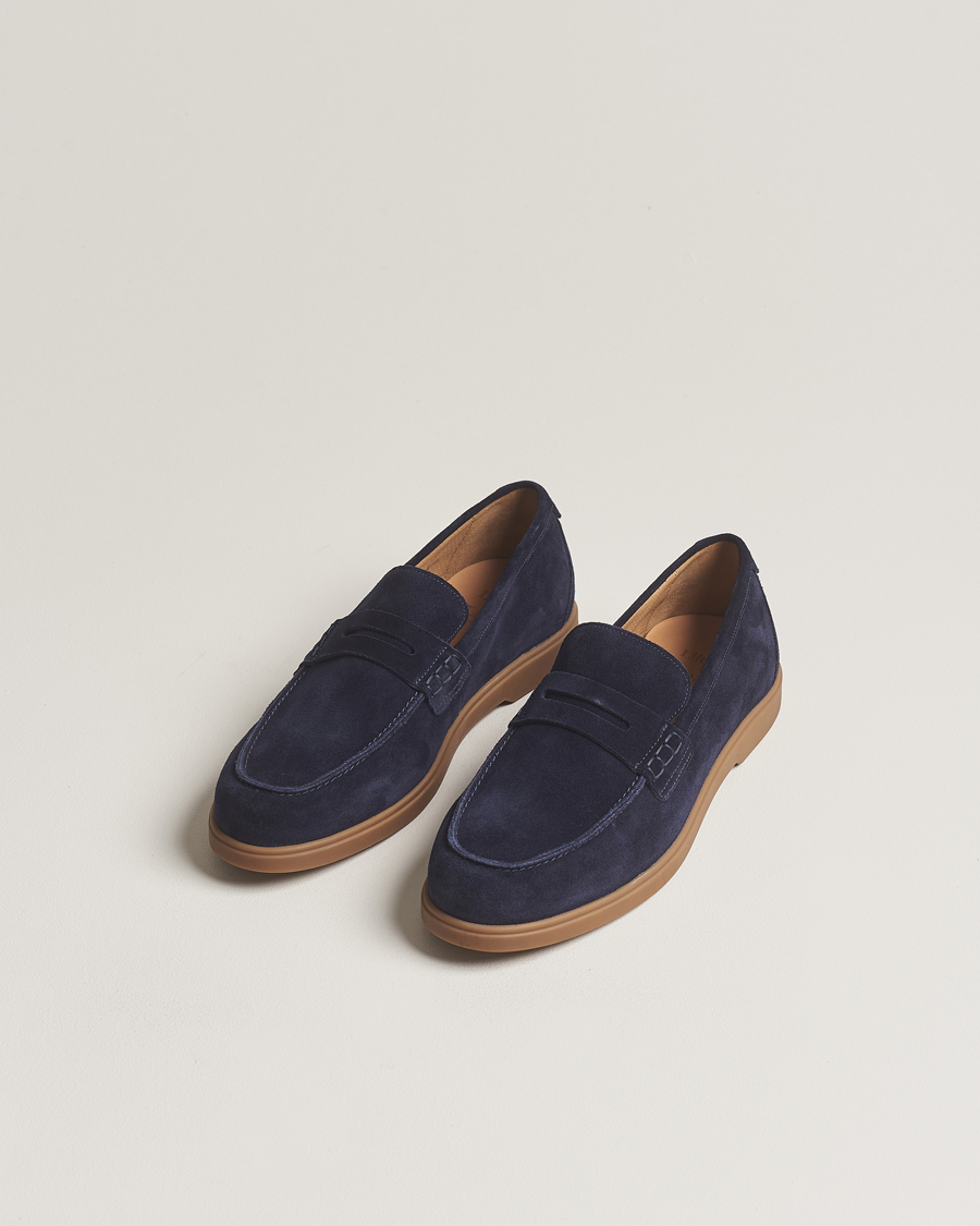 Homme | Loake 1880 Lucca Suede Penny Loafer Navy | Loake 1880 | Lucca Suede Penny Loafer Navy