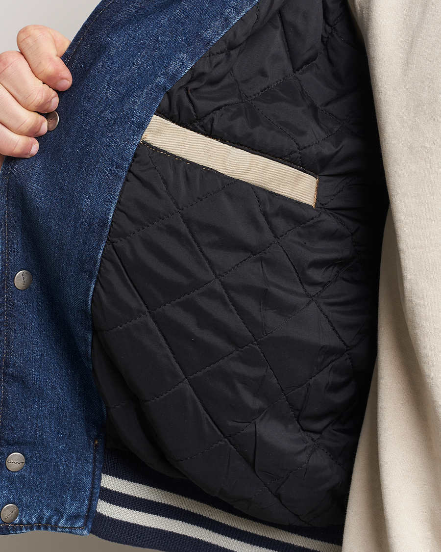 Homme | Manteaux Et Vestes | GANT | Denim Varsity Jacket Dark Blue Worn In