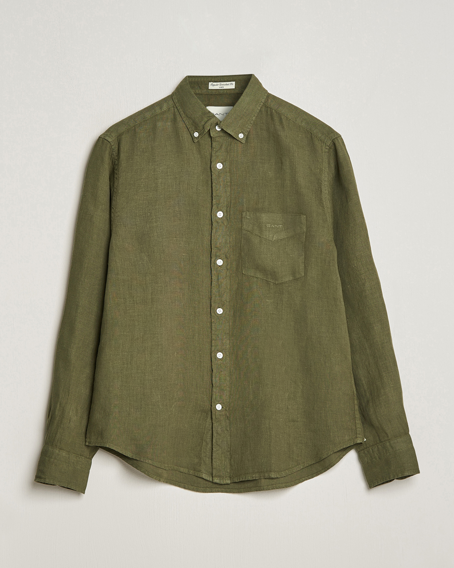 Homme | Chemises | GANT | Regular Fit Garment Dyed Linen Shirt Juniper Green