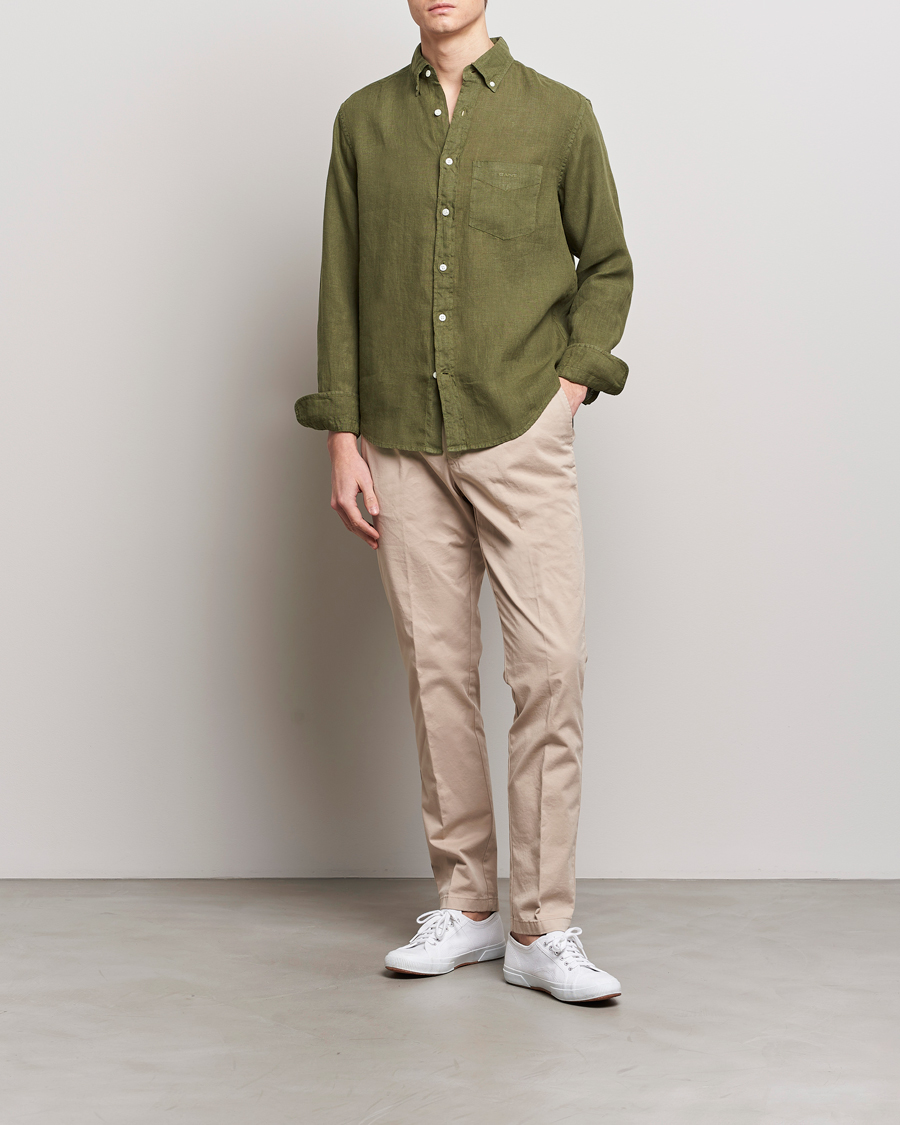 Homme | Chemises | GANT | Regular Fit Garment Dyed Linen Shirt Juniper Green