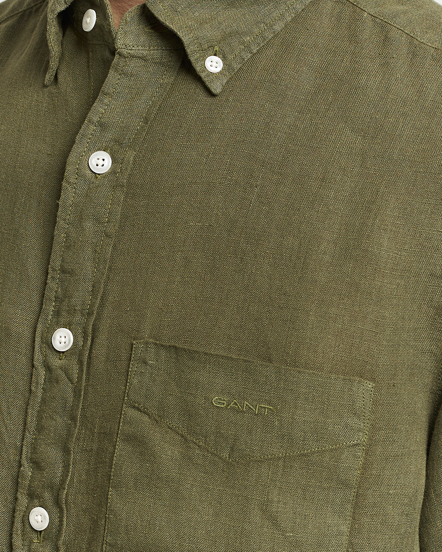 Homme | Chemises | GANT | Regular Fit Garment Dyed Linen Shirt Juniper Green