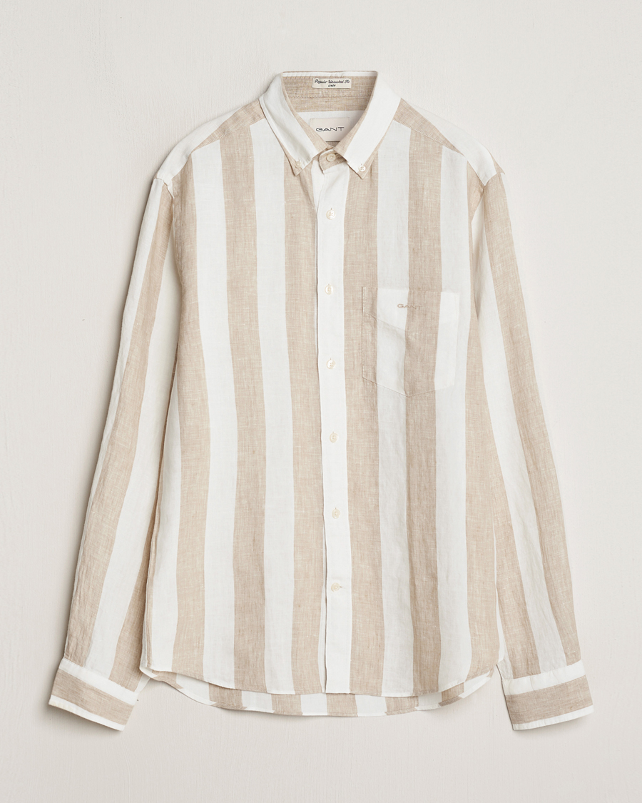 Heren | Overhemden | GANT | Regular Fit Bold Stripe Linen Shirt Beige/White