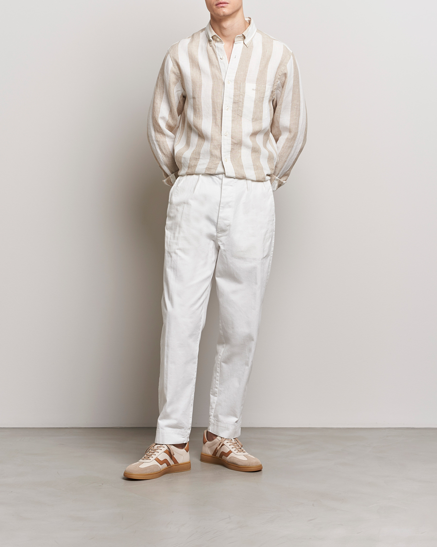 Heren | Overhemden | GANT | Regular Fit Bold Stripe Linen Shirt Beige/White
