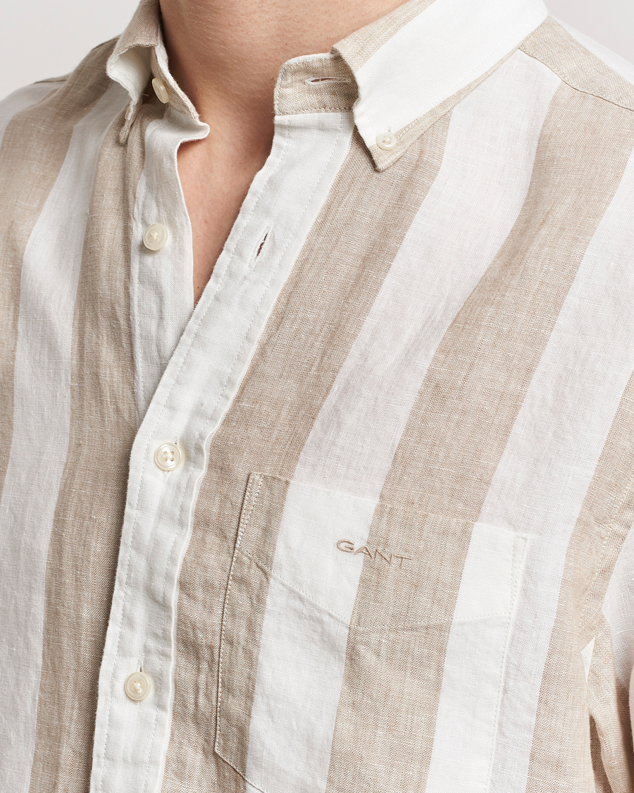 Heren | Overhemden | GANT | Regular Fit Bold Stripe Linen Shirt Beige/White