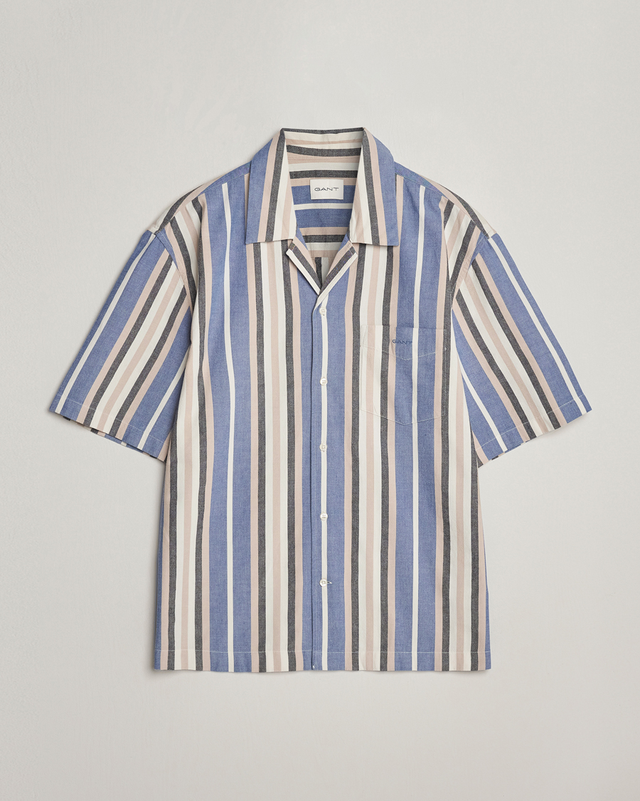 Heren | Overhemden | GANT | Relaxed Fit Wide Stripe Short Sleeve Shirt Rich Blue