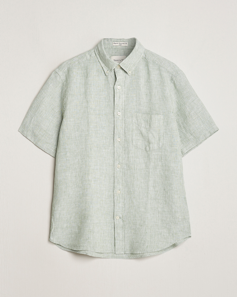 Heren | Overhemden | Gant | Regular Fit Striped Linen Short Sleeve Shirt Green/White