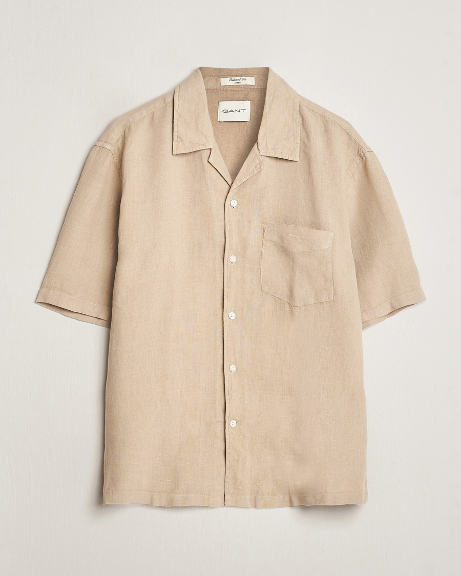 Homme | Chemises | Gant | Relaxed Fit Linen Resort Short Sleeve Shirt Concrete Beige