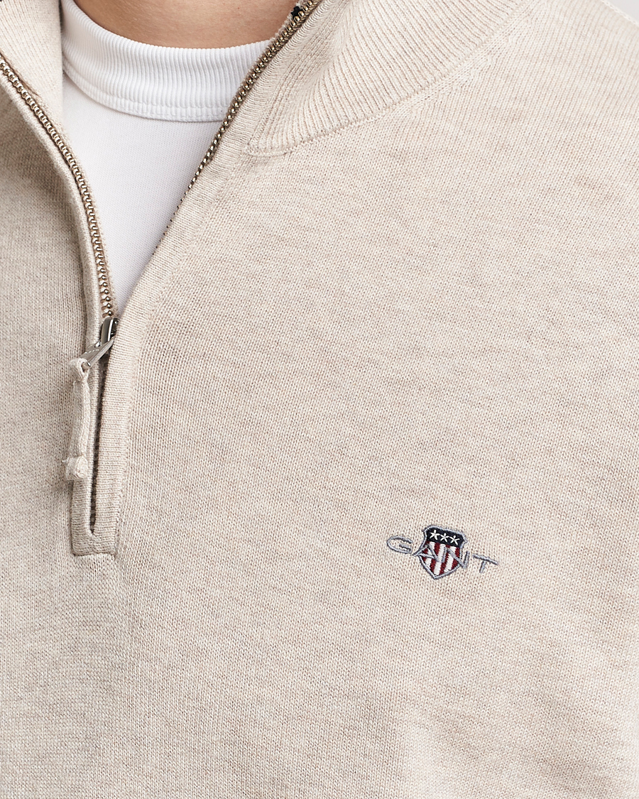 Heren | Truien | GANT | Classic Cotton Half Zip Light Beige Melange