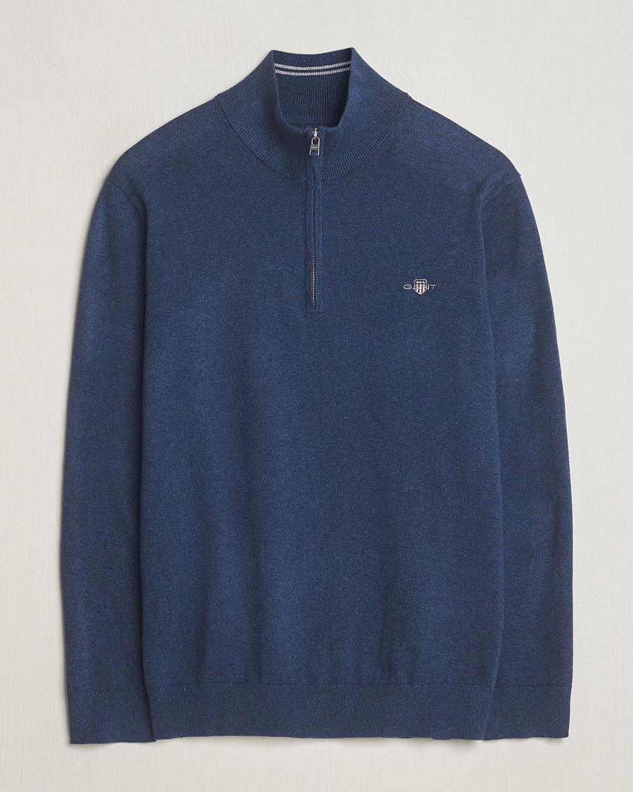 Heren | Truien | GANT | Classic Cotton Half Zip Dark Jeans Blue Melange