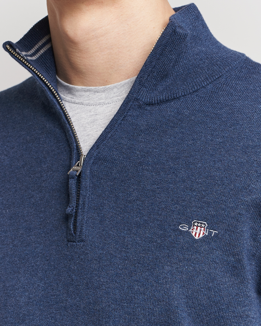 Heren | Truien | GANT | Classic Cotton Half Zip Dark Jeans Blue Melange