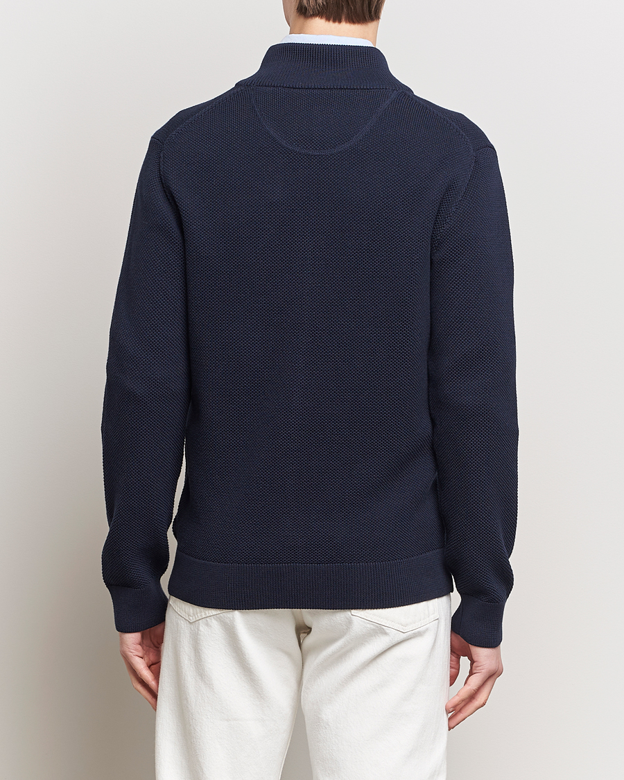 Heren | Truien | GANT | Cotton Pique Full-Zip Sweater Evening Blue
