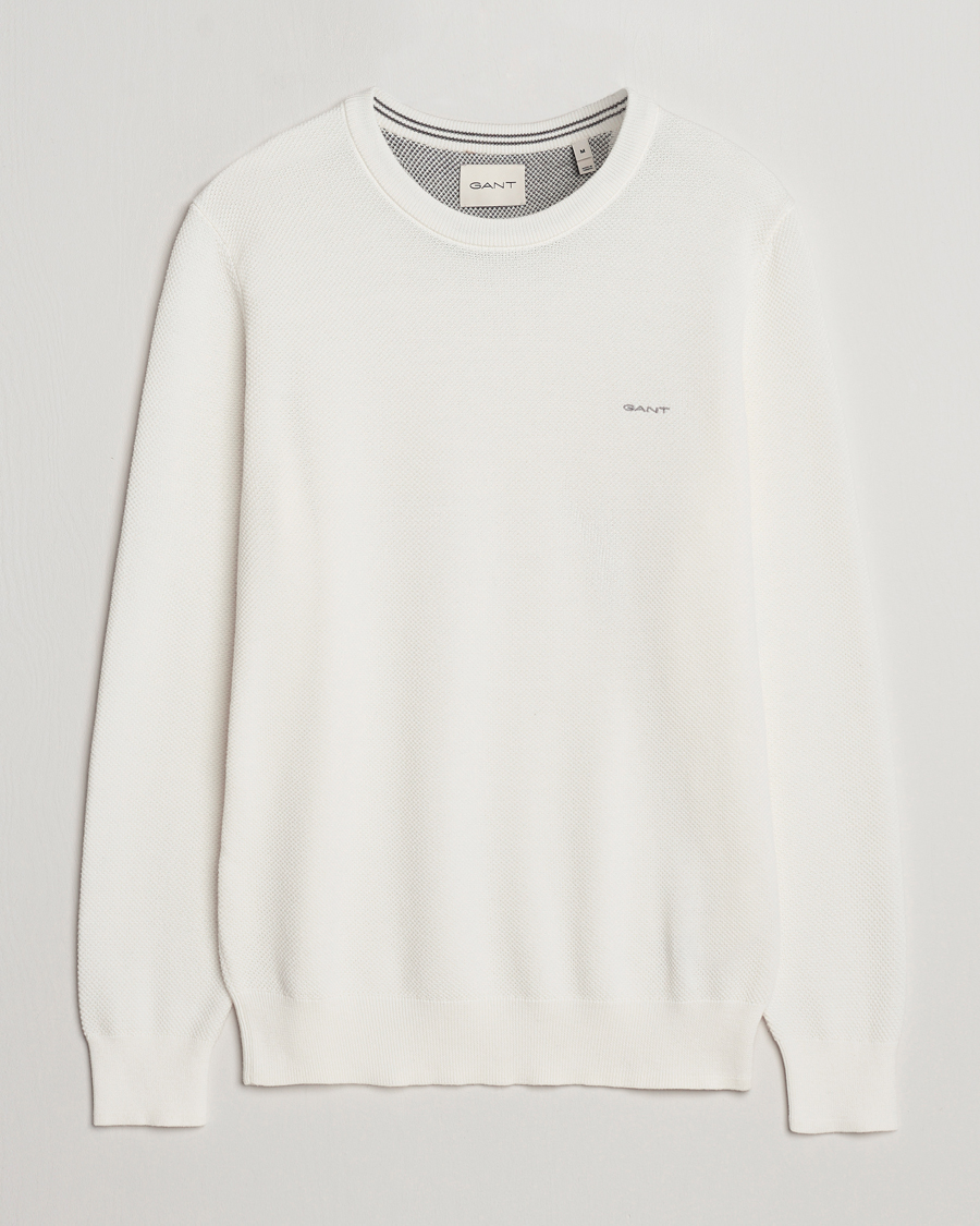 Homme | Pulls Et Tricots | GANT | Cotton Pique Crew Neck Sweater Eggshell
