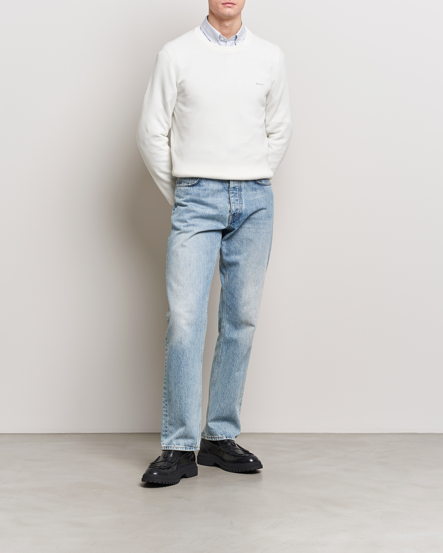 Homme | Pulls Et Tricots | GANT | Cotton Pique Crew Neck Sweater Eggshell