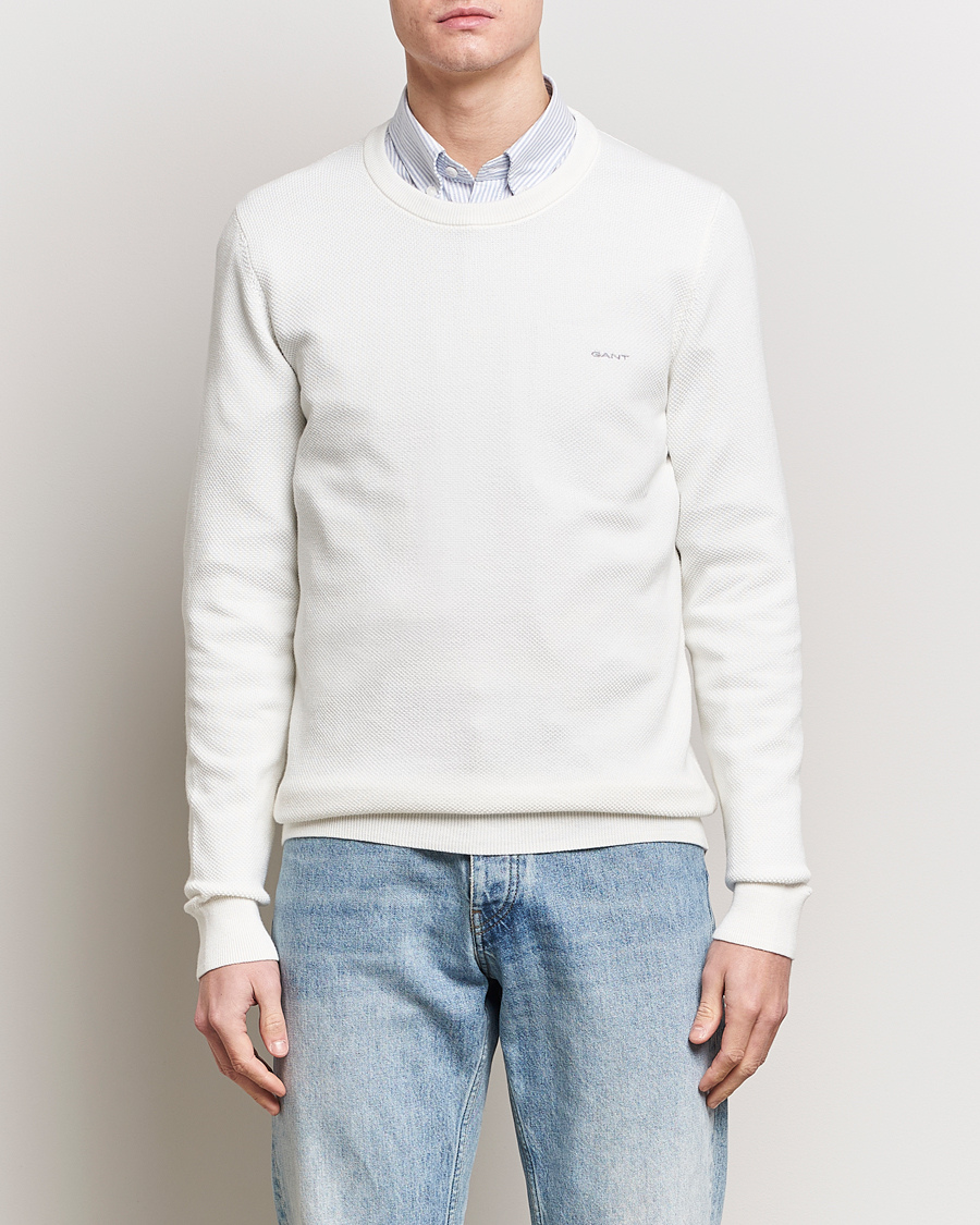 Homme | Pulls Et Tricots | GANT | Cotton Pique Crew Neck Sweater Eggshell