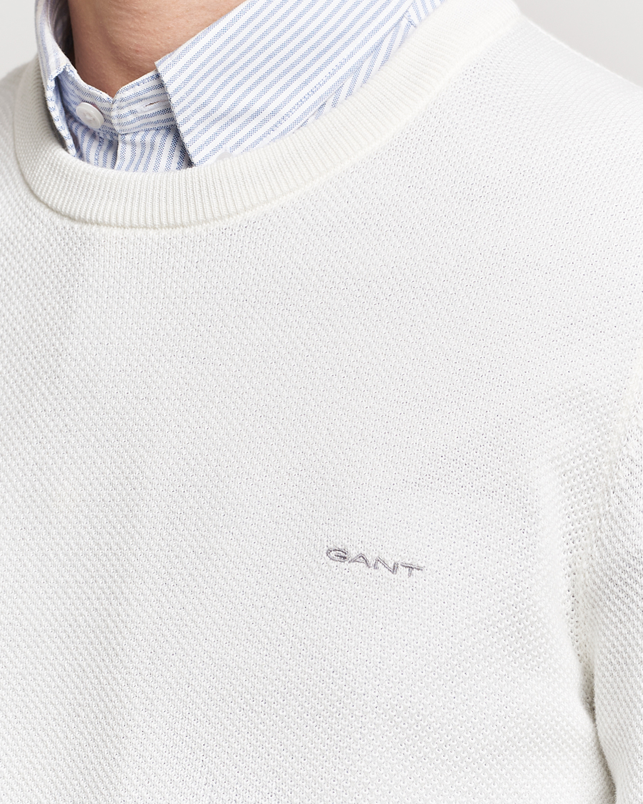 Homme | Pulls Et Tricots | GANT | Cotton Pique Crew Neck Sweater Eggshell