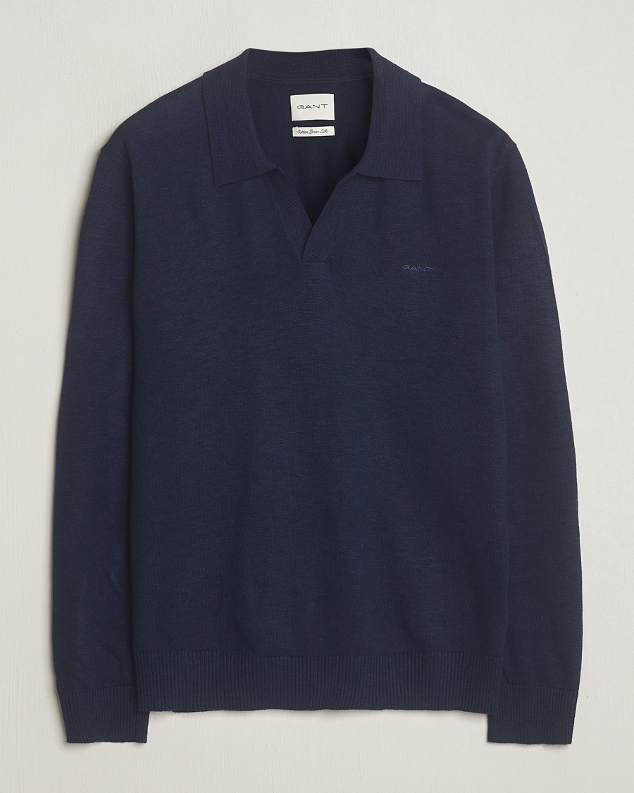 Heren | Truien | GANT | Cotton/Linen Knitted Polo Evening Blue