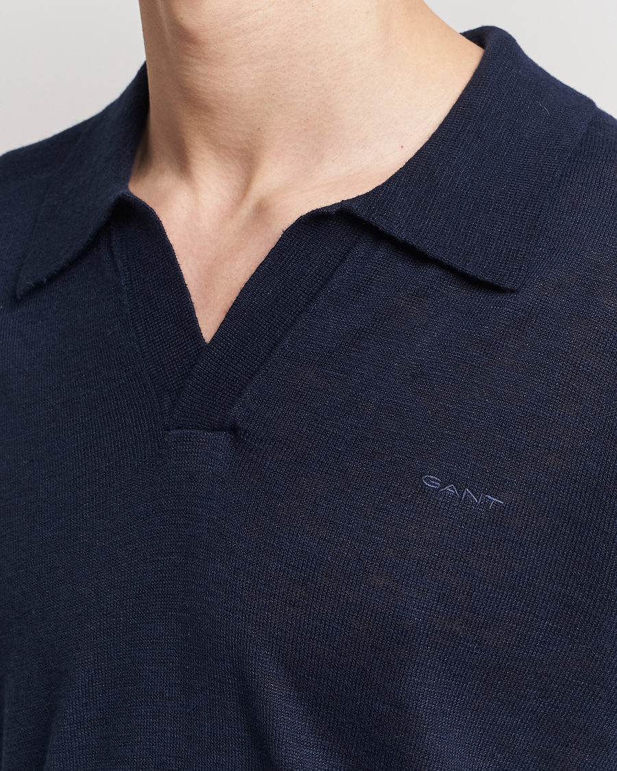 Heren | Truien | GANT | Cotton/Linen Knitted Polo Evening Blue