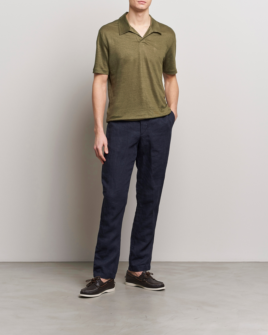 Homme | Polos | GANT | Linen Polo Juniper Green