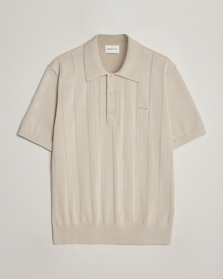 Homme | Polos | GANT | Pointelle Structured Knitted Polo Silky Beige