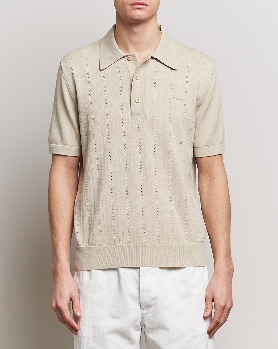 Homme | Polos | GANT | Pointelle Structured Knitted Polo Silky Beige