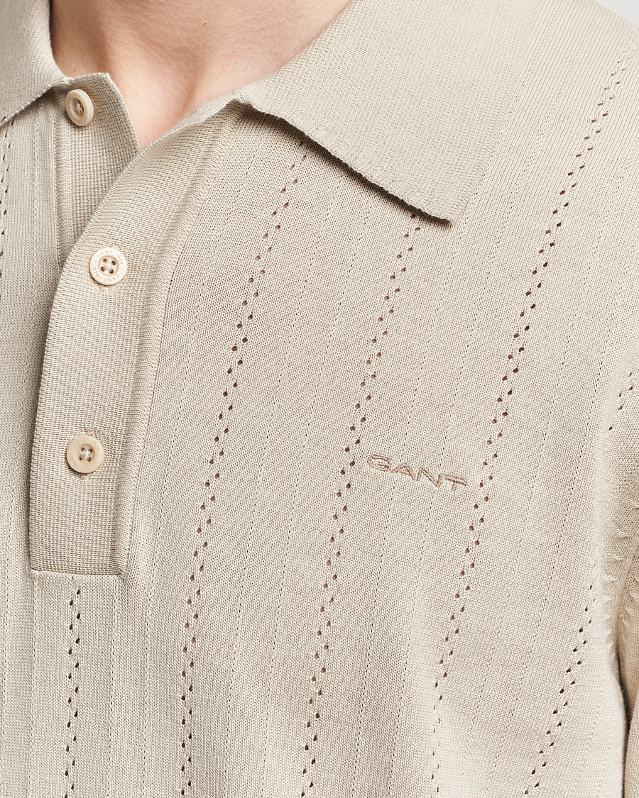 Homme | Polos | GANT | Pointelle Structured Knitted Polo Silky Beige