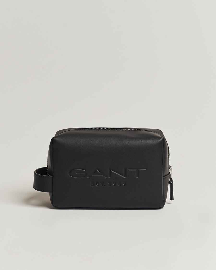 Heren | GANT Leather Wash Bag Black | GANT | Leather Wash Bag Black
