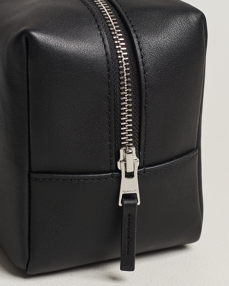 Heren | GANT Leather Wash Bag Black | GANT | Leather Wash Bag Black