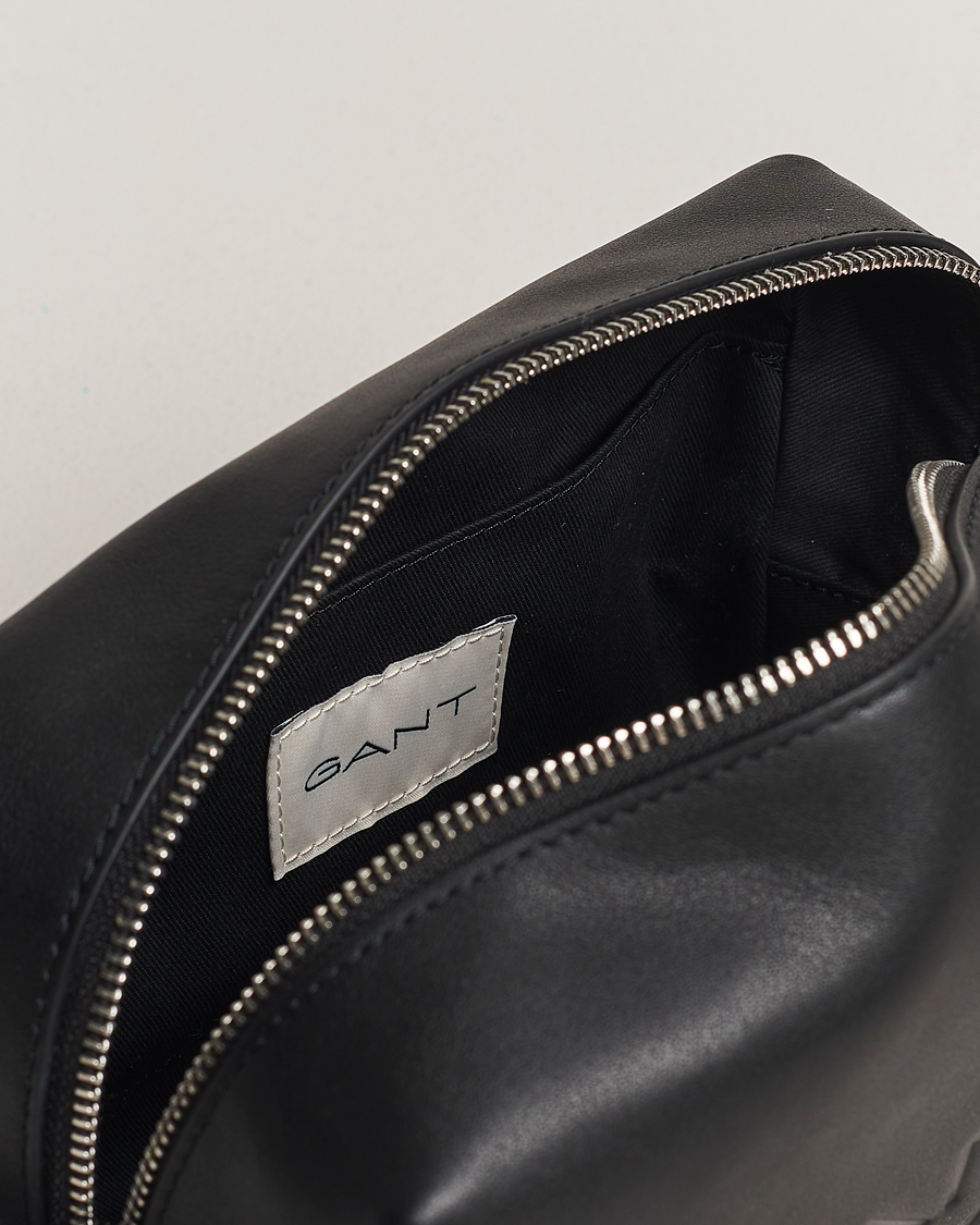 Heren | GANT Leather Wash Bag Black | GANT | Leather Wash Bag Black