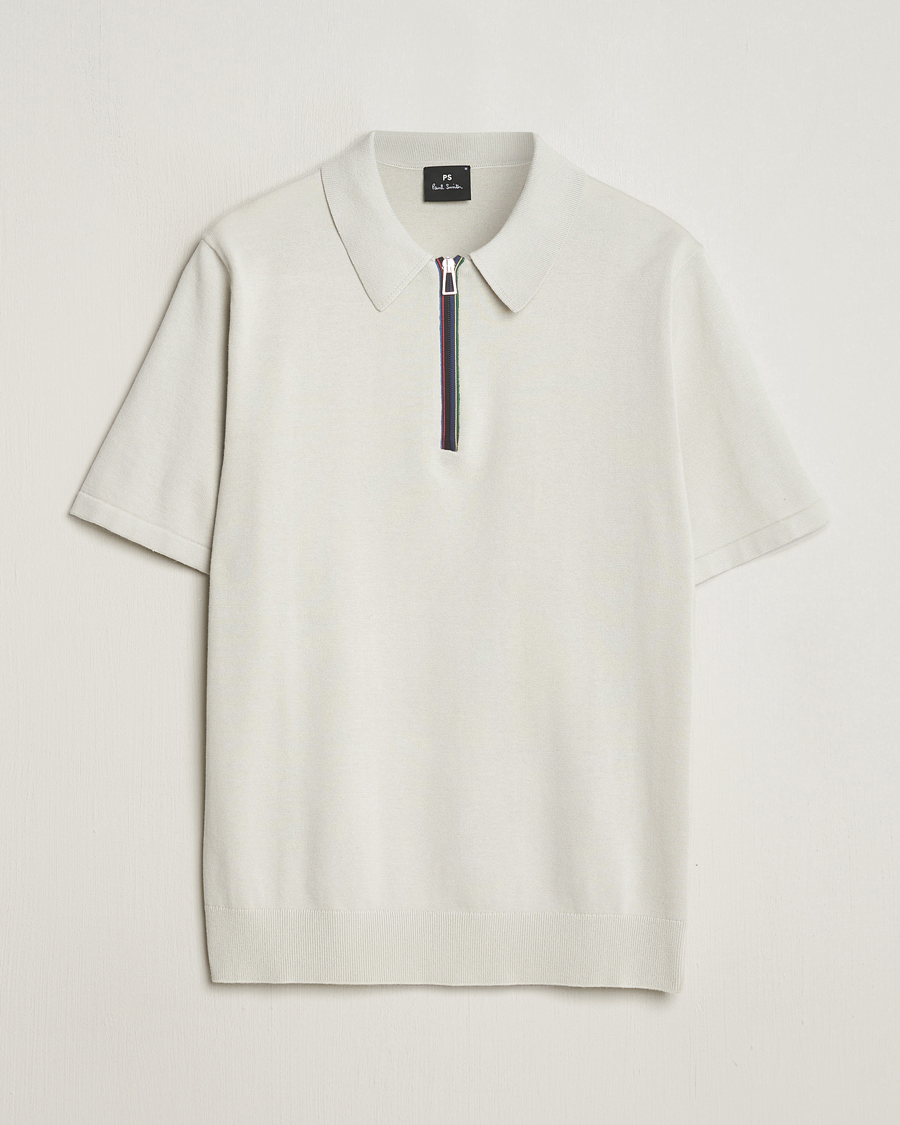 Homme | Polos | PS Paul Smith | Striped Half Zip Polo Light Grey