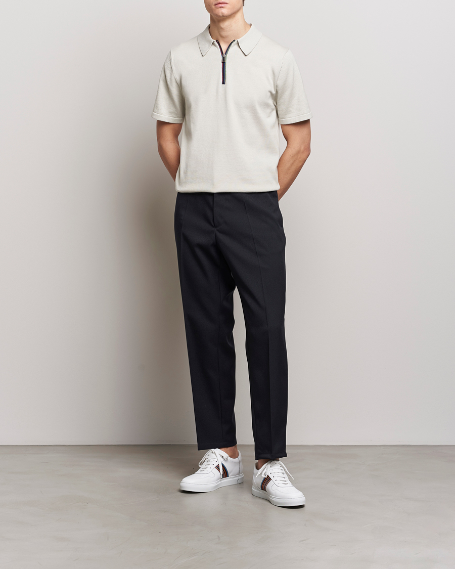 Homme | Polos | PS Paul Smith | Striped Half Zip Polo Light Grey