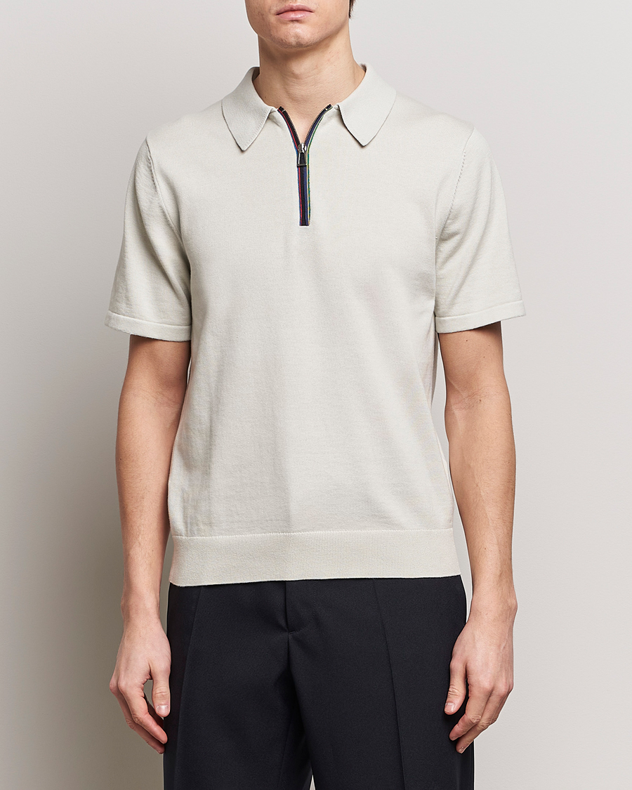 Homme | Polos | PS Paul Smith | Striped Half Zip Polo Light Grey