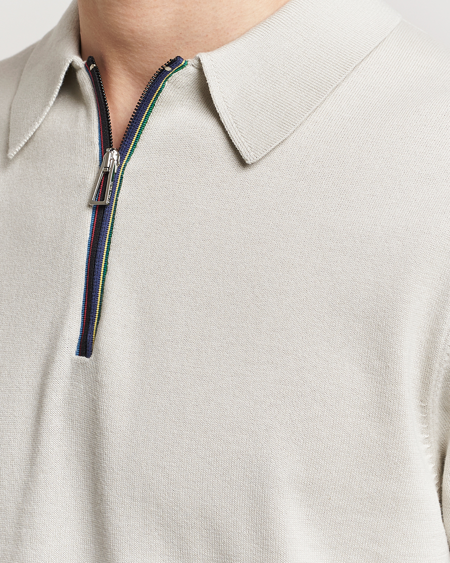 Homme | Polos | PS Paul Smith | Striped Half Zip Polo Light Grey