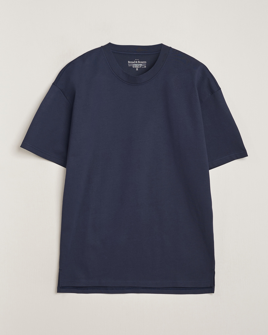 Heren | T-shirts | Bread & Boxers | Textured Heavy Crew Neck T-Shirt Navy Blue