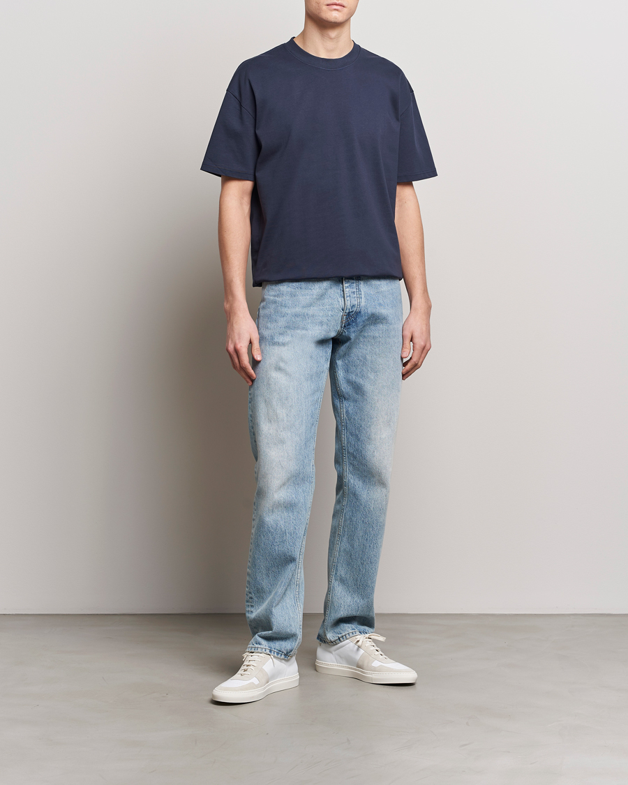 Heren | T-shirts | Bread & Boxers | Textured Heavy Crew Neck T-Shirt Navy Blue