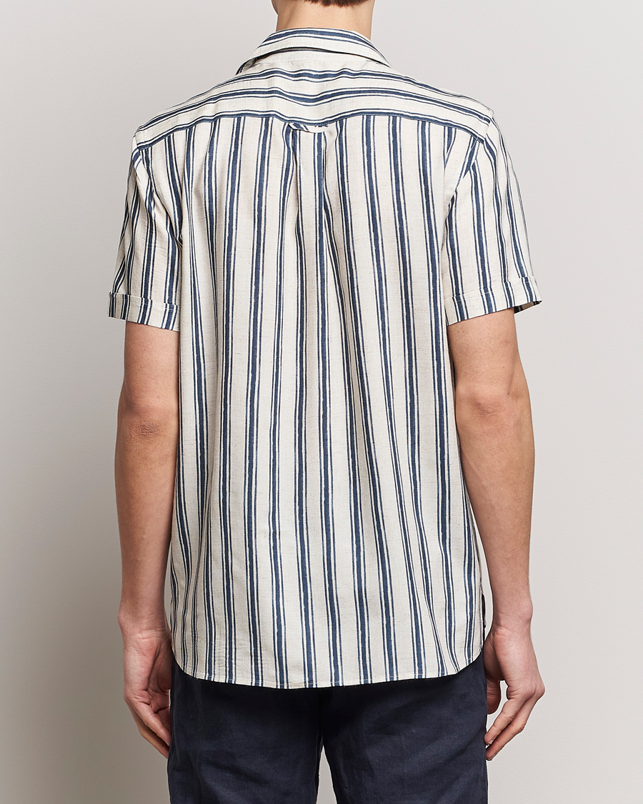 Heren | Overhemden | Morris | Printed Short Sleeve Shirt Navy/Beige