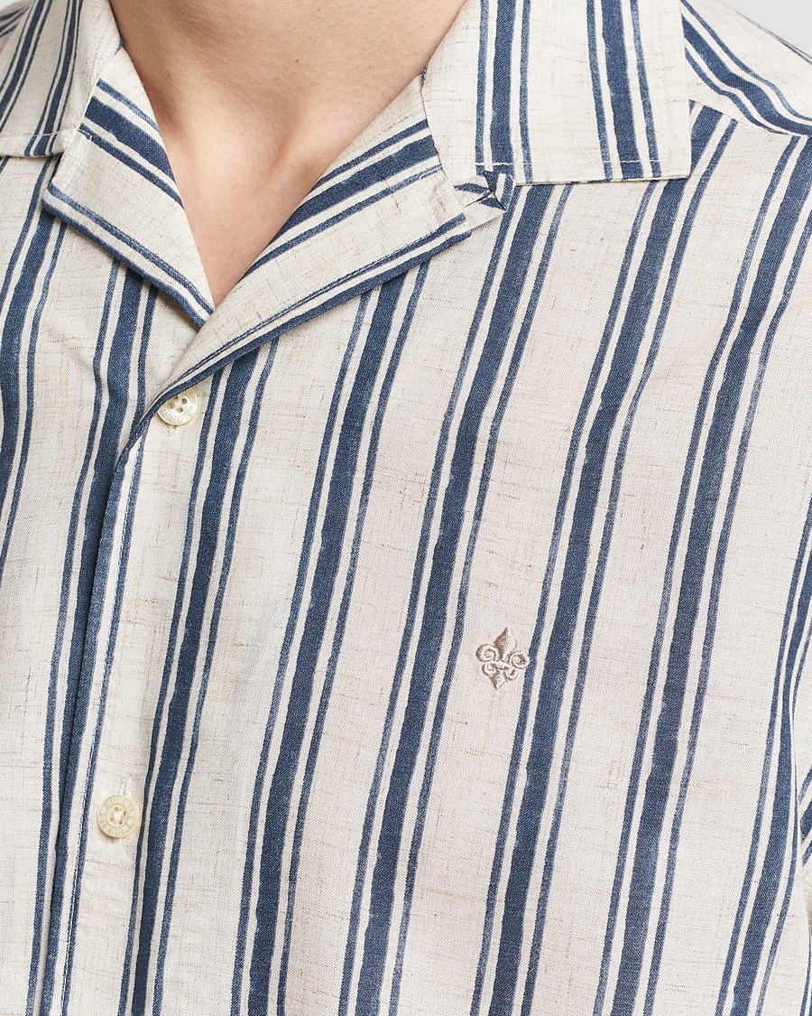 Heren | Overhemden | Morris | Printed Short Sleeve Shirt Navy/Beige