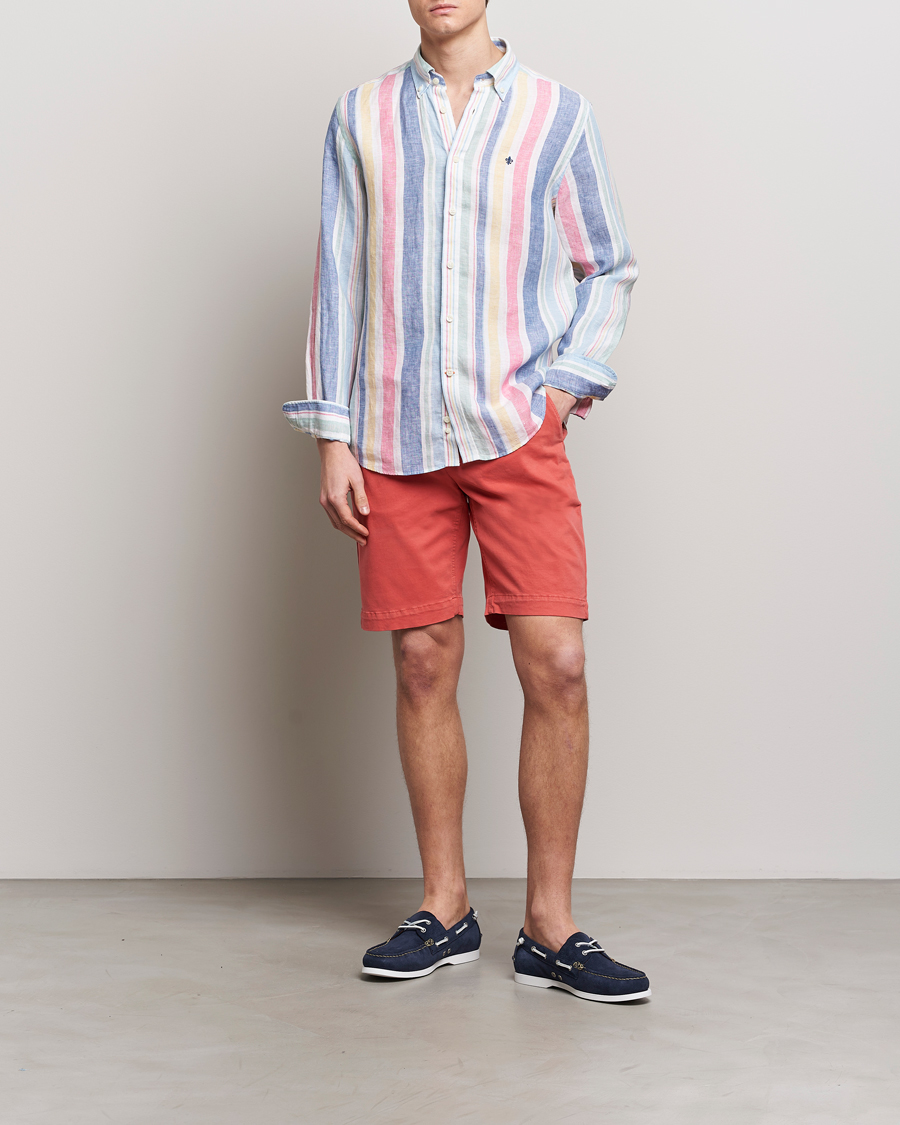 Heren | Overhemden | Morris | Happy Linen Stripe Shirt Light Blue