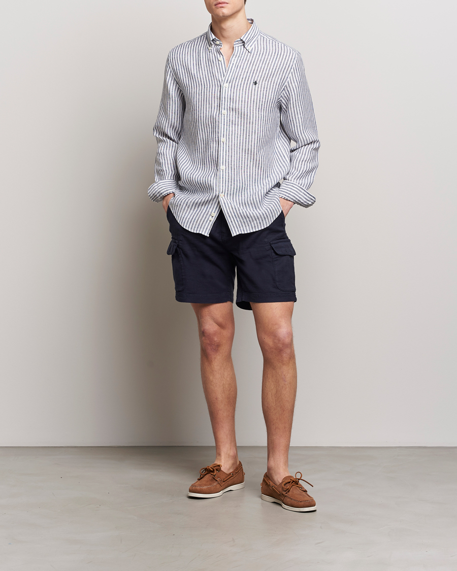 Homme | Chemises | Morris | Douglas Linen Stripe Shirt Navy